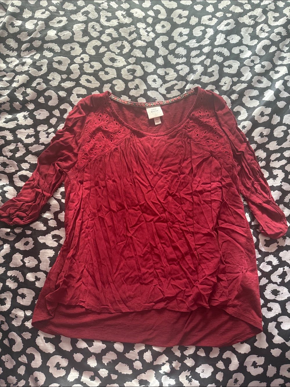 Knox Rose Red Eyelet Scoop Neck Blouse